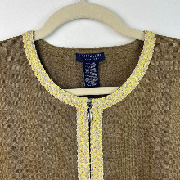 Doncaster Collection Linen Blend Cardigan Sweater Womens S Zip Metallic Trim - Picture 2 of 12
